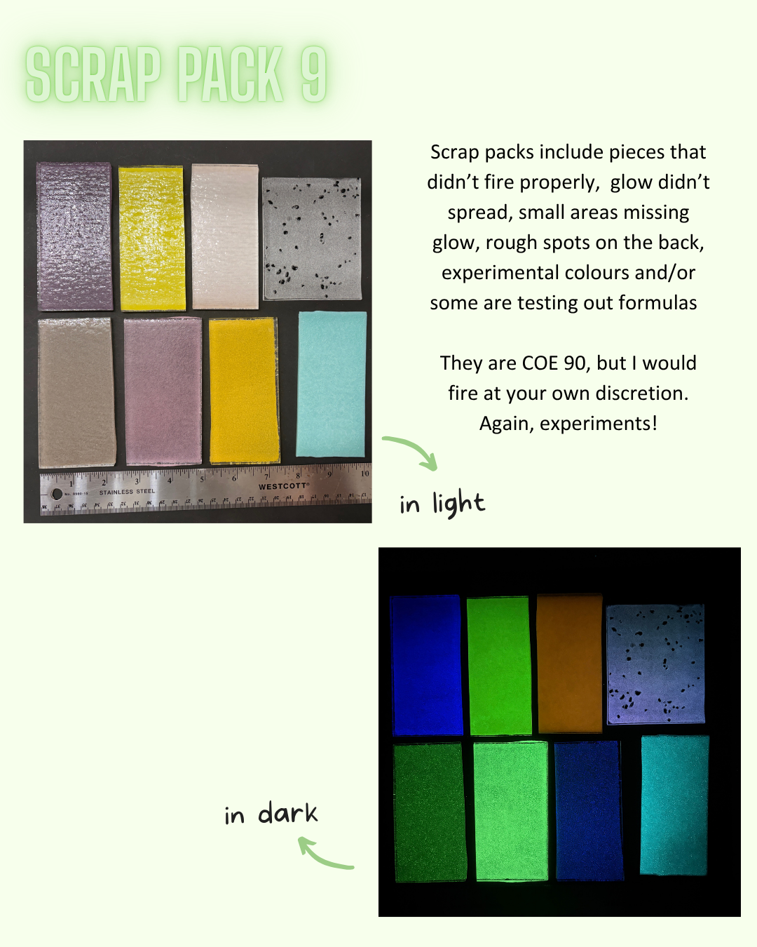 Glow in the Dark glass scrap packs
