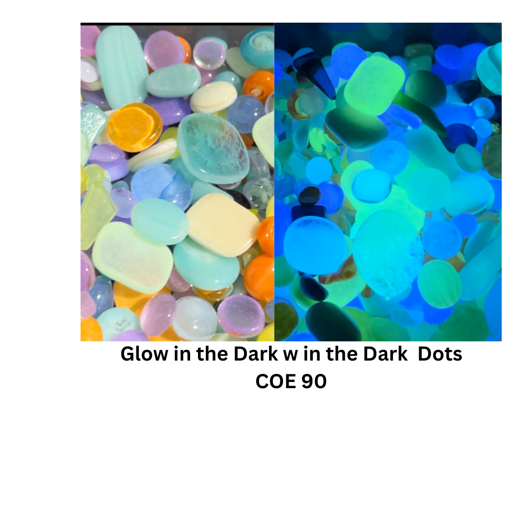 COE 90/ Mix of different colour Glow in the Dark Dots/ fusible, mosaic dots