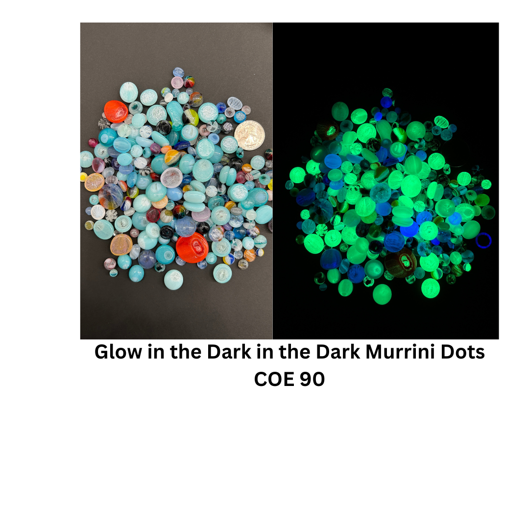 COE 90/ Glow in the Dark Dots/ fired murrini dots/Mix of Different colour rainbow Glass Dots/ mosaic /polka dots