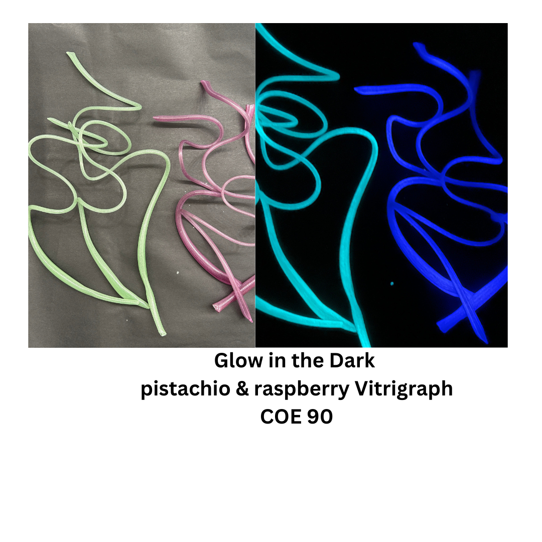 COE 90/ Pistachio and Raspberry Glow in the Dark vitrigraph/ 5 ounces