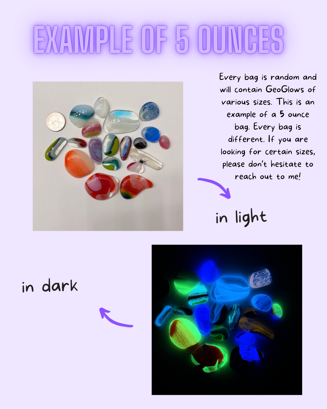 90COE 3 or 5 ounce mix of GeoGlows/ Cabochons