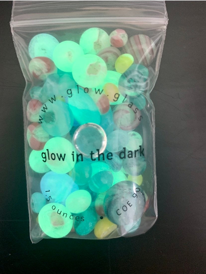 COE 90/ Glow in the Dark Dots/ fired murrini dots/Mix of Different colour rainbow Glass Dots/ mosaic /polka dots