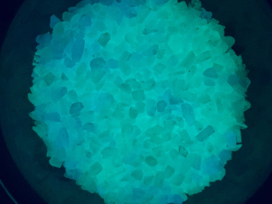 COE 96/ Mermaid Scales Frit/ a mix of Green and Blue Glow in the Dark / 1 or 3 ounce FRIT fine, medium & large