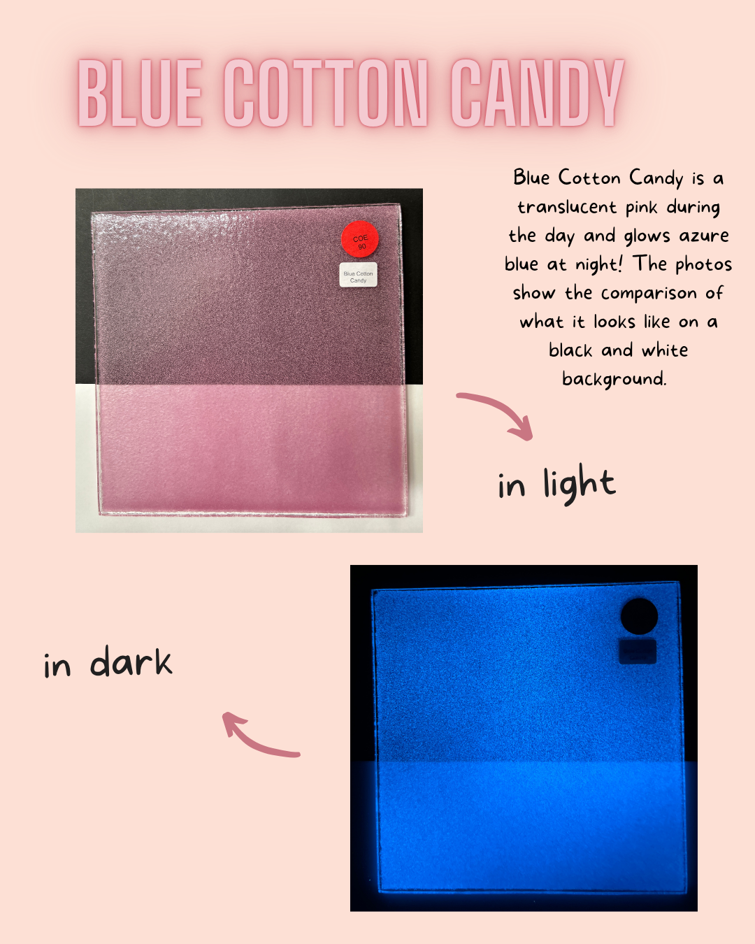 Blue Cotton Candy shown in daylight - pink  and glowing  blue under black light 
