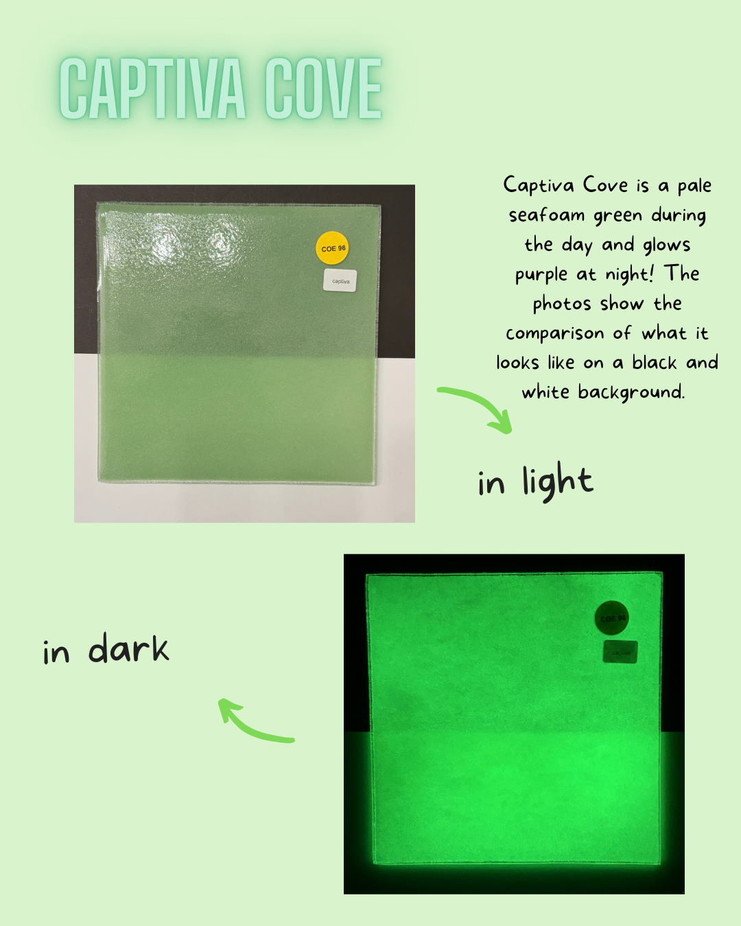 COE 96 / Pale Sea Green during day and glows Green at night!/ Captiva