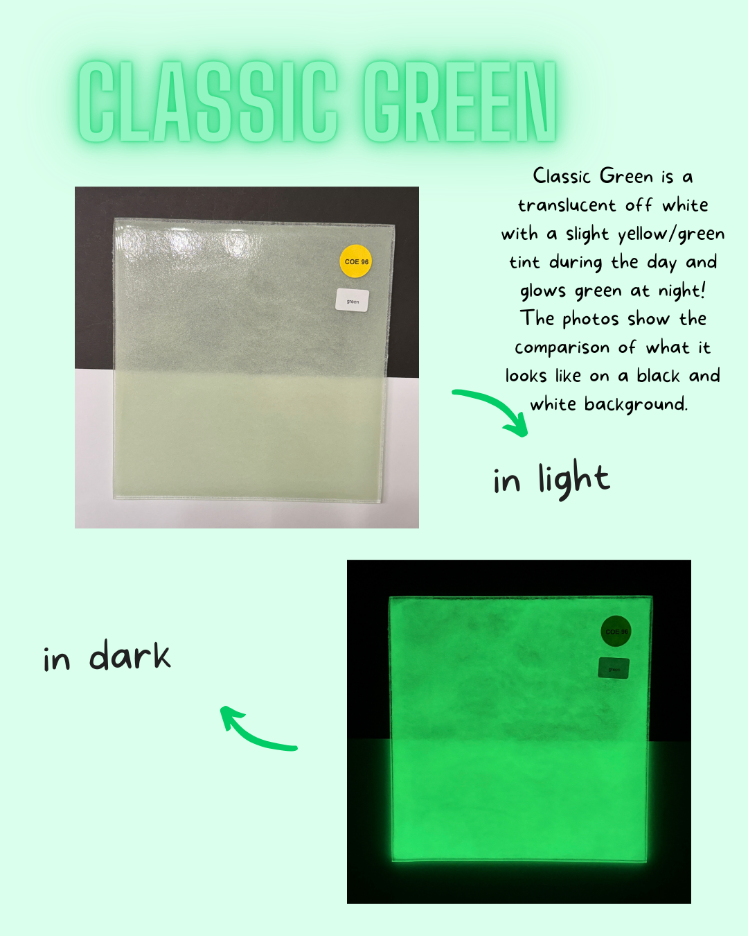 COE 96/ Green Glow in the Dark sheet glass