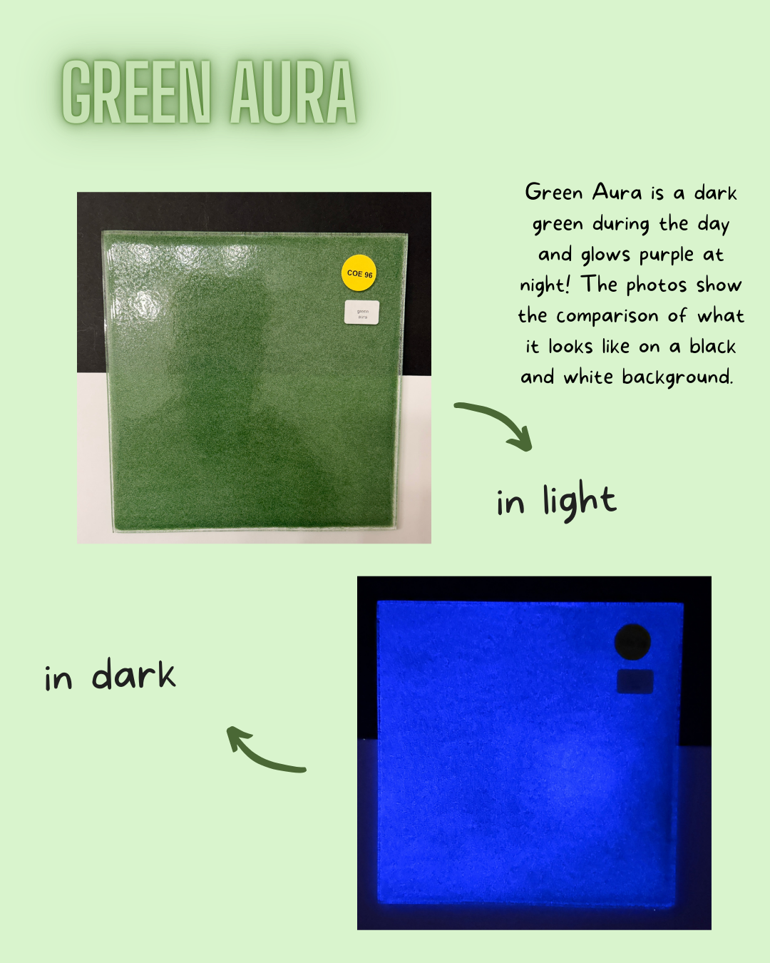 COE 96 / Dark Green during day and glows Purple at night!/  Green Aura