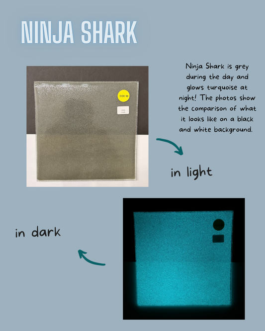 COE 96/  Ninja Shark - Grey during the day and glows Turquoise in the Dark sheet glass