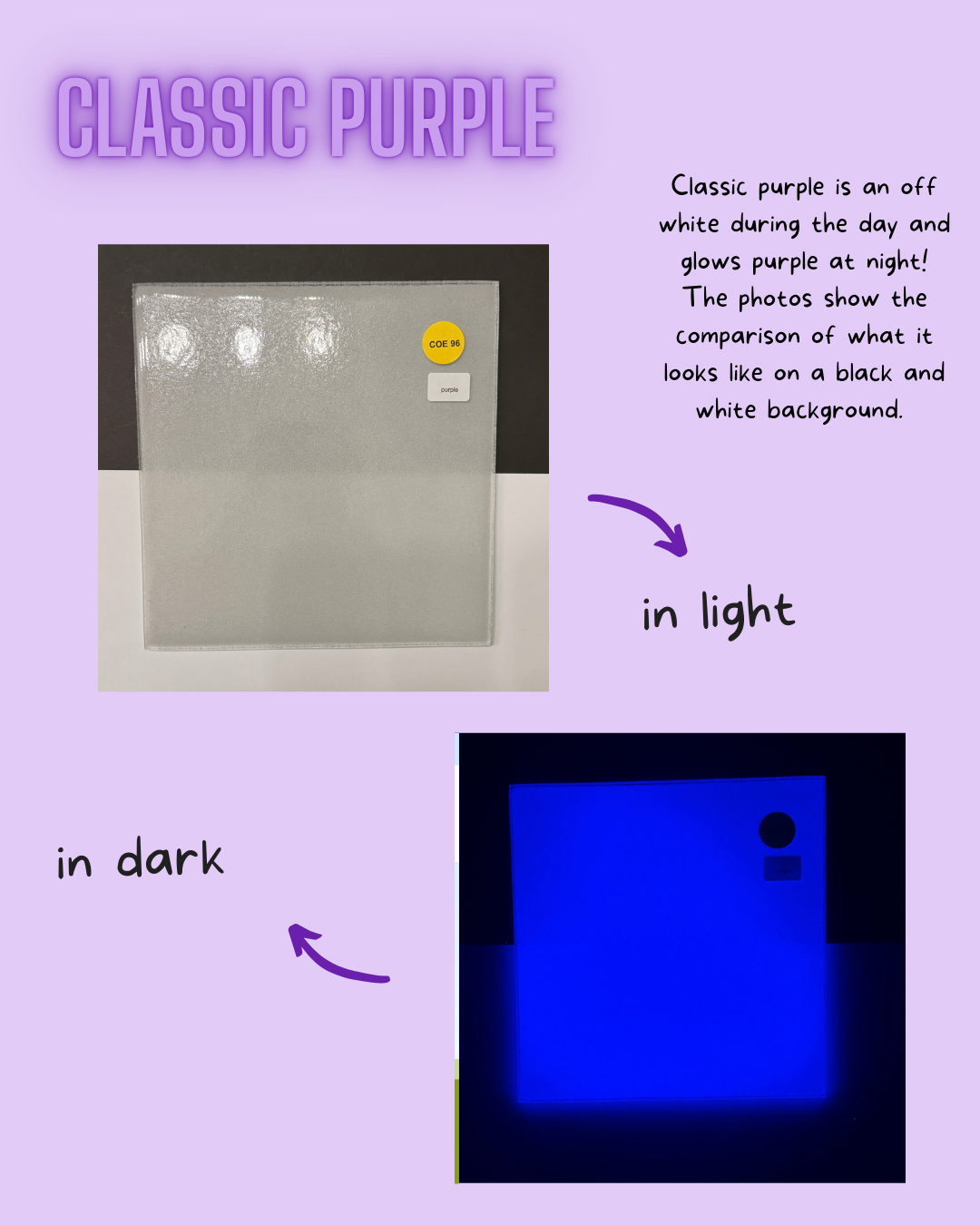 COE 96  PURPLE  Glow in the Dark sheet glass