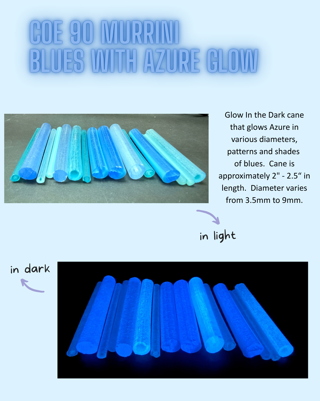 COE 90/ Different shades of blues with Azure Blue Glow GlowRini!