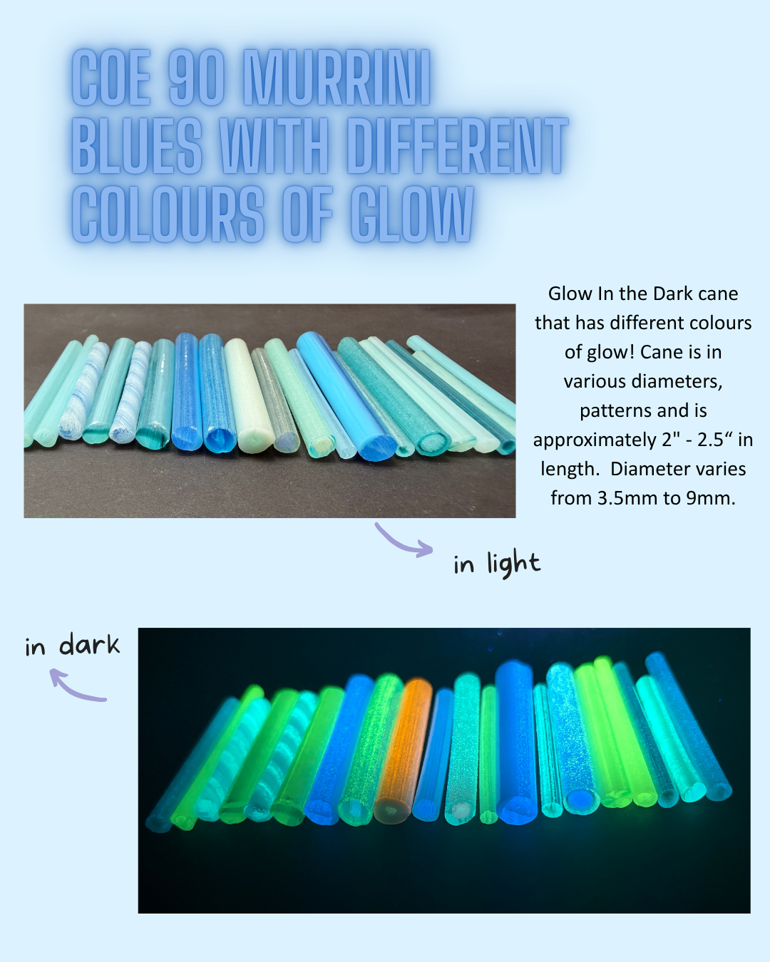 Blues with different colours of glow