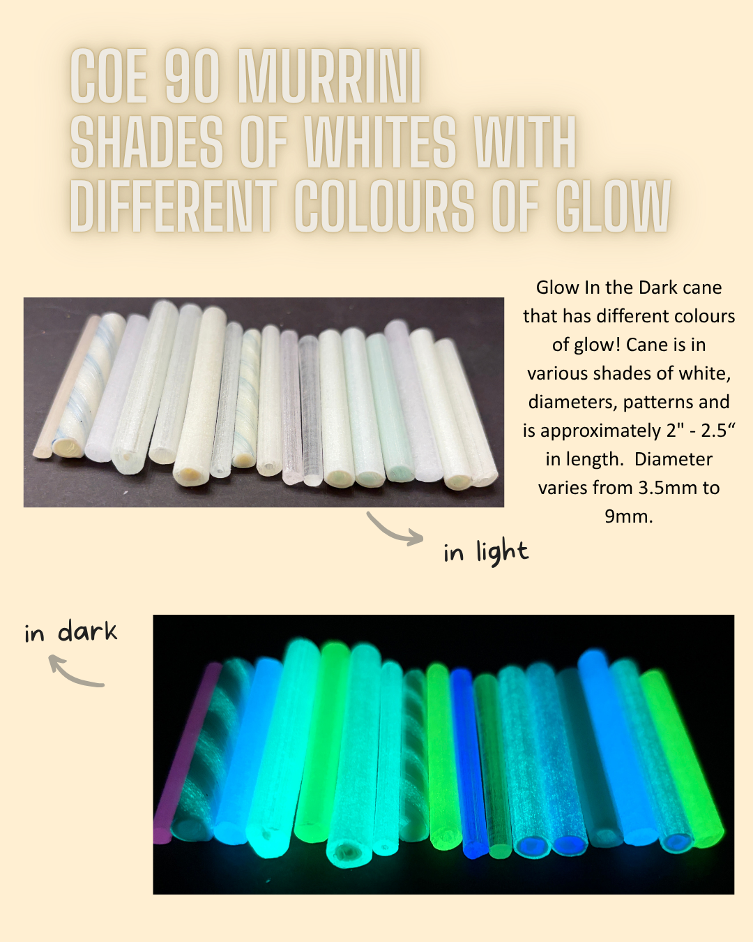 shades of white murrini with different colours of  glow