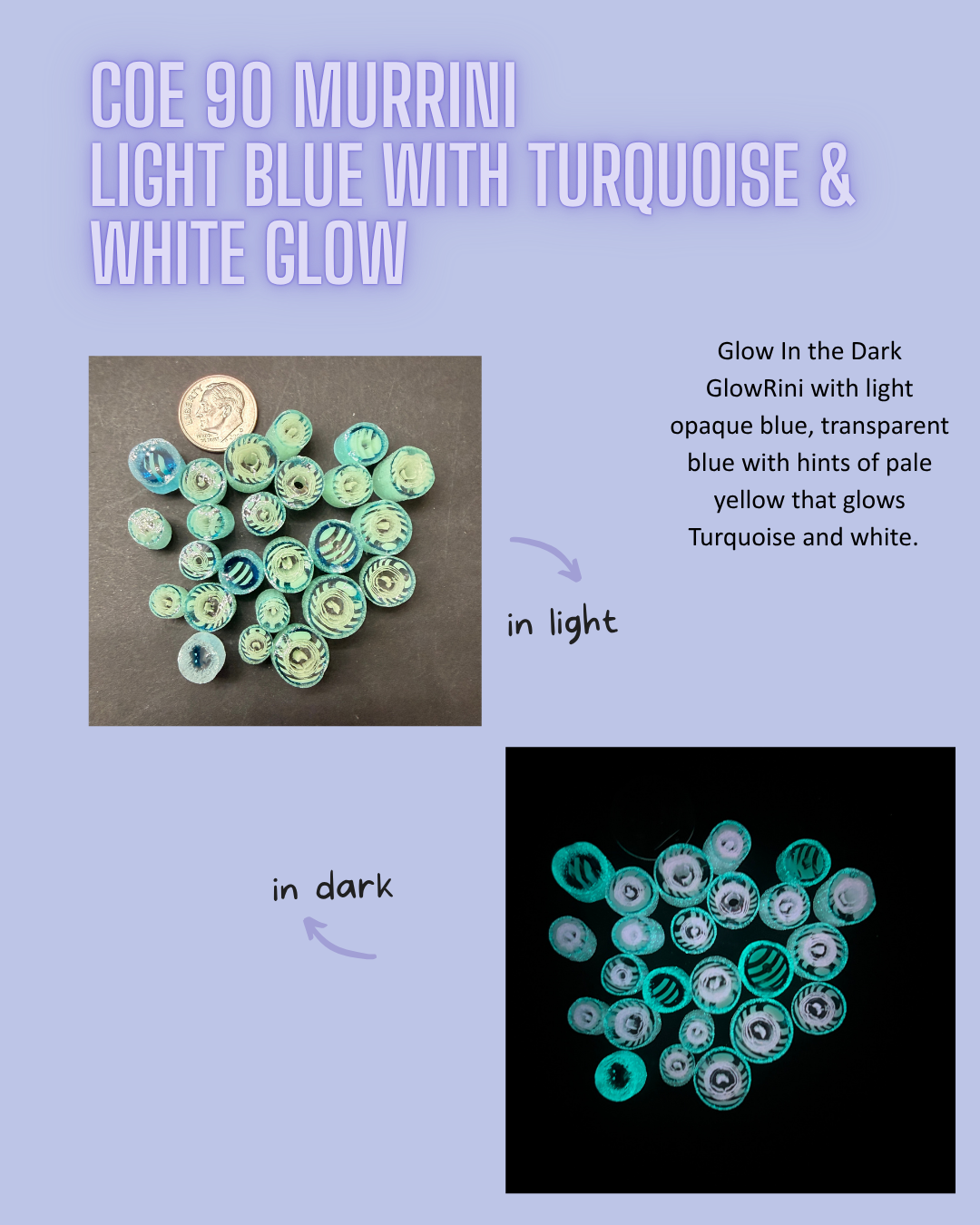 light opaque blue, transparent blue with hints of pale yellow murrini with turquoise and white  glow