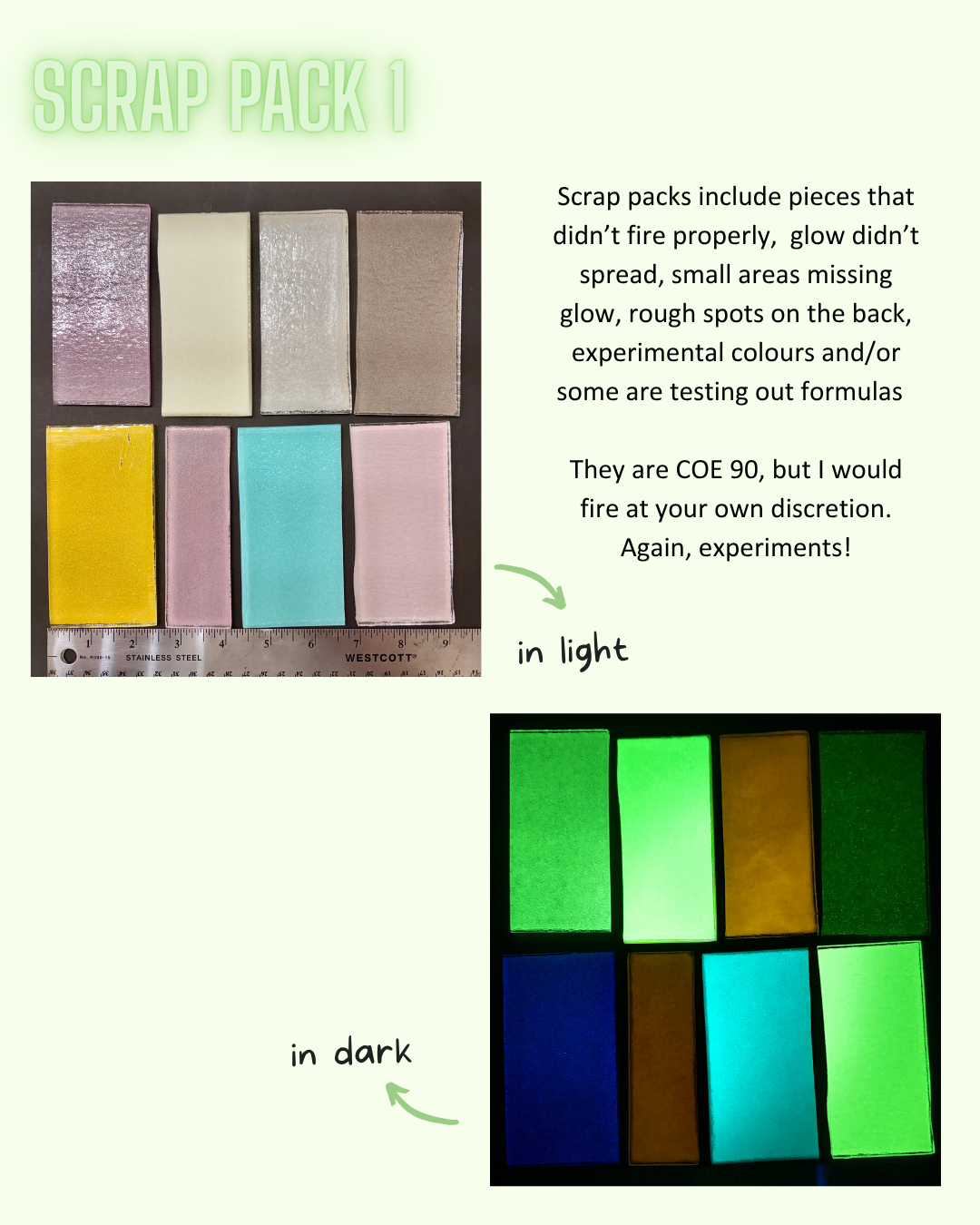 Glow in the Dark glass scrap packs