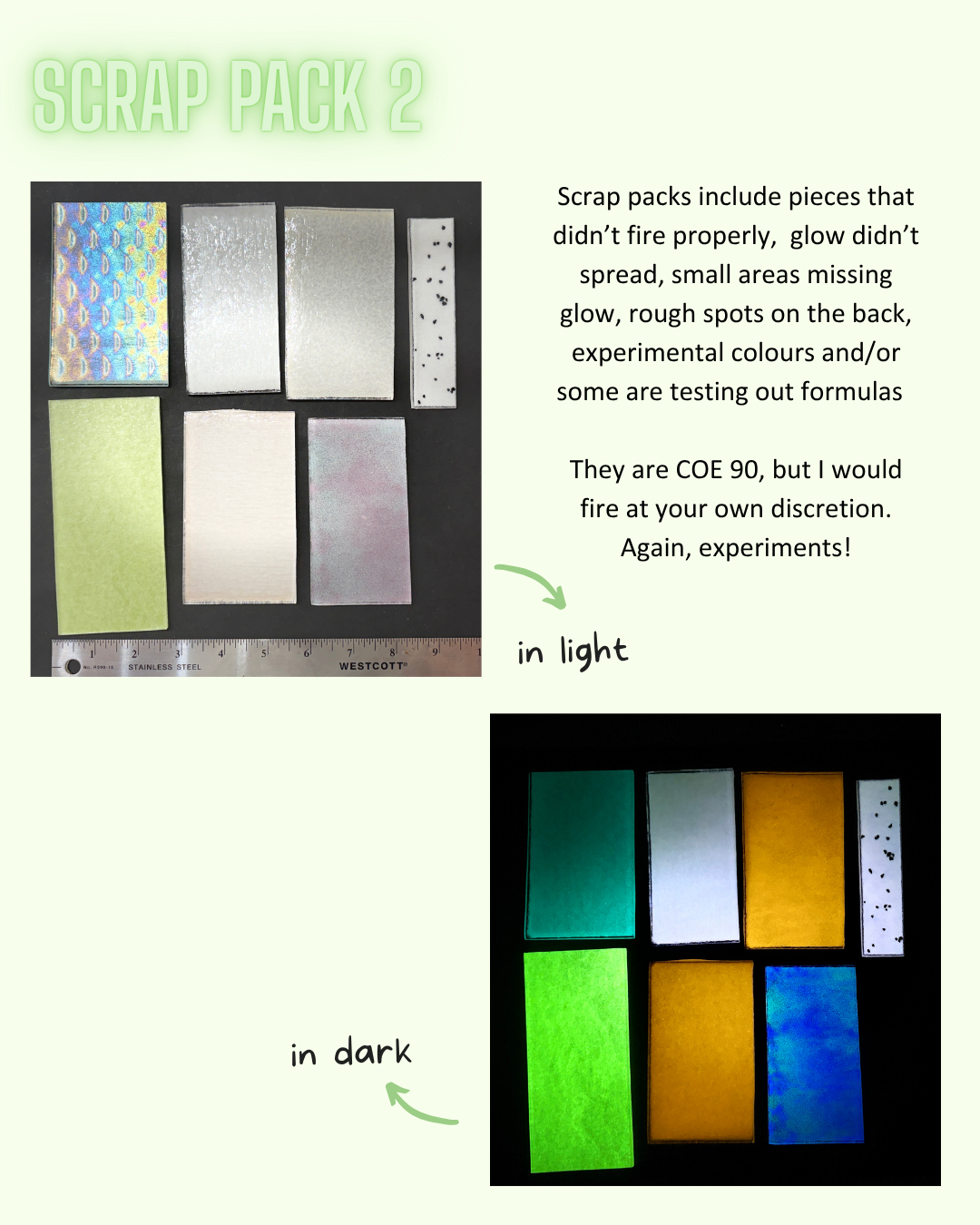 Glow in the Dark glass scrap packs