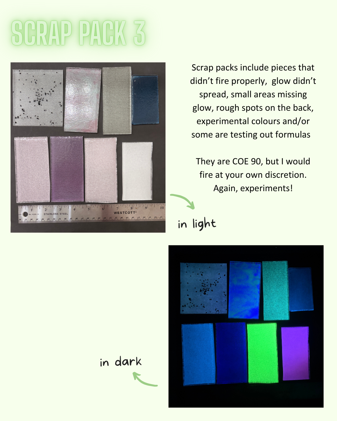 Glow in the Dark glass scrap packs