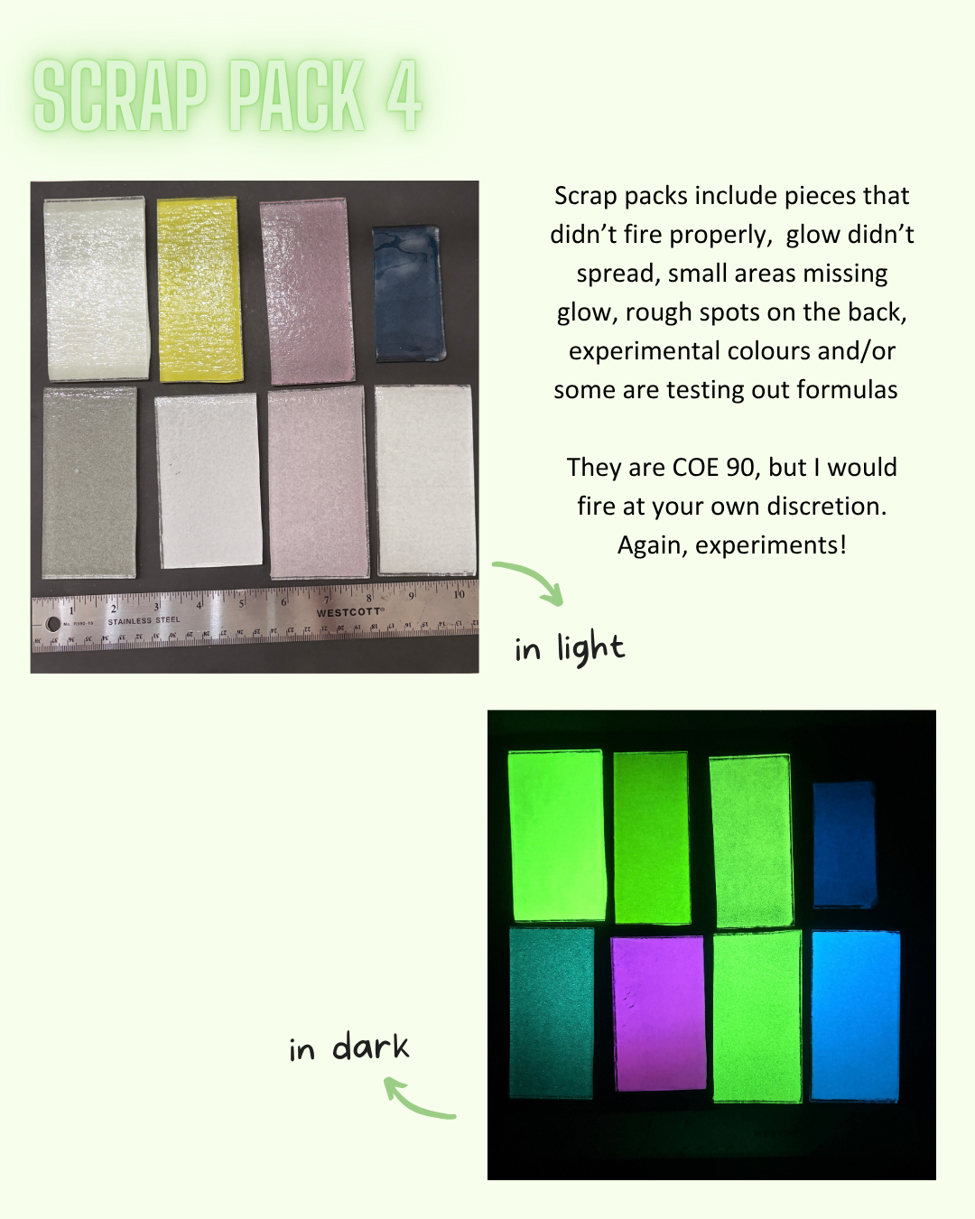 Glow in the Dark glass scrap packs