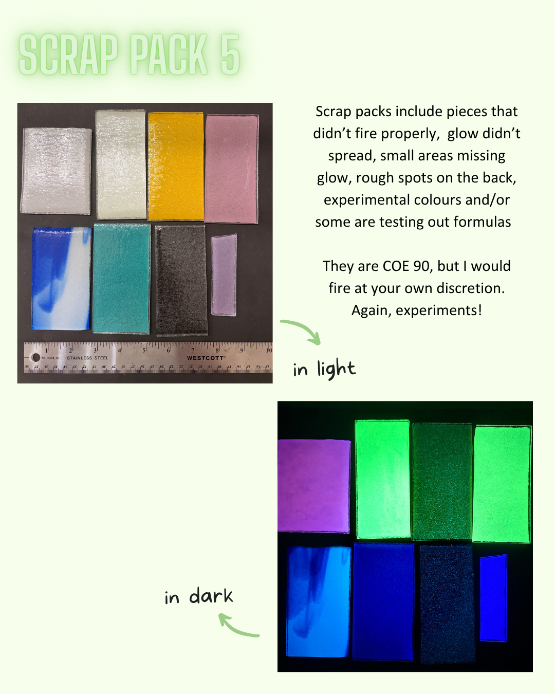 Glow in the Dark glass scrap packs