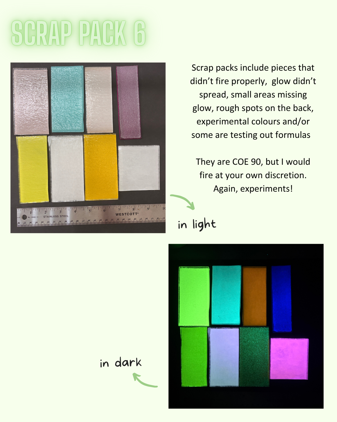 Glow in the Dark glass scrap packs