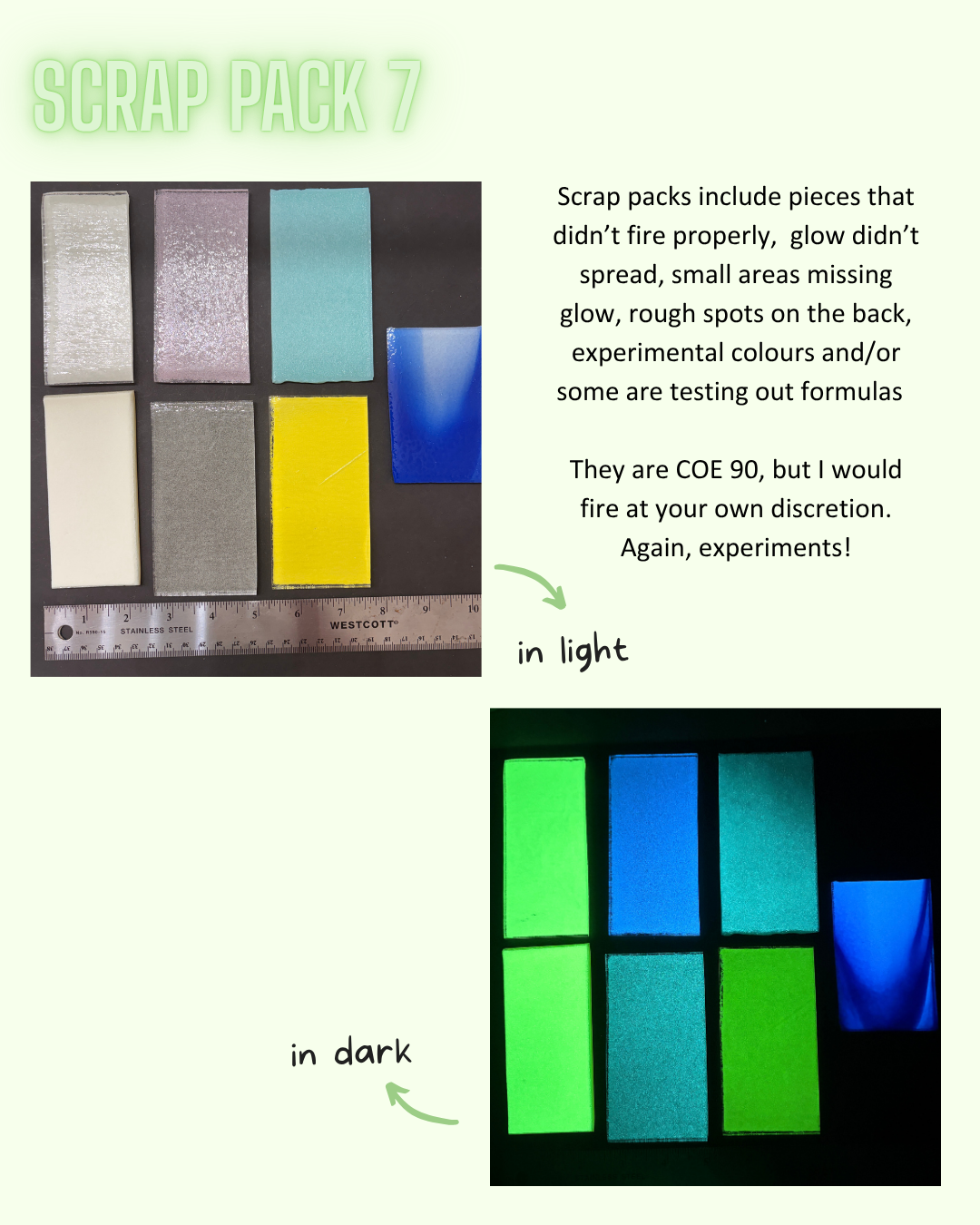 Glow in the Dark glass scrap packs