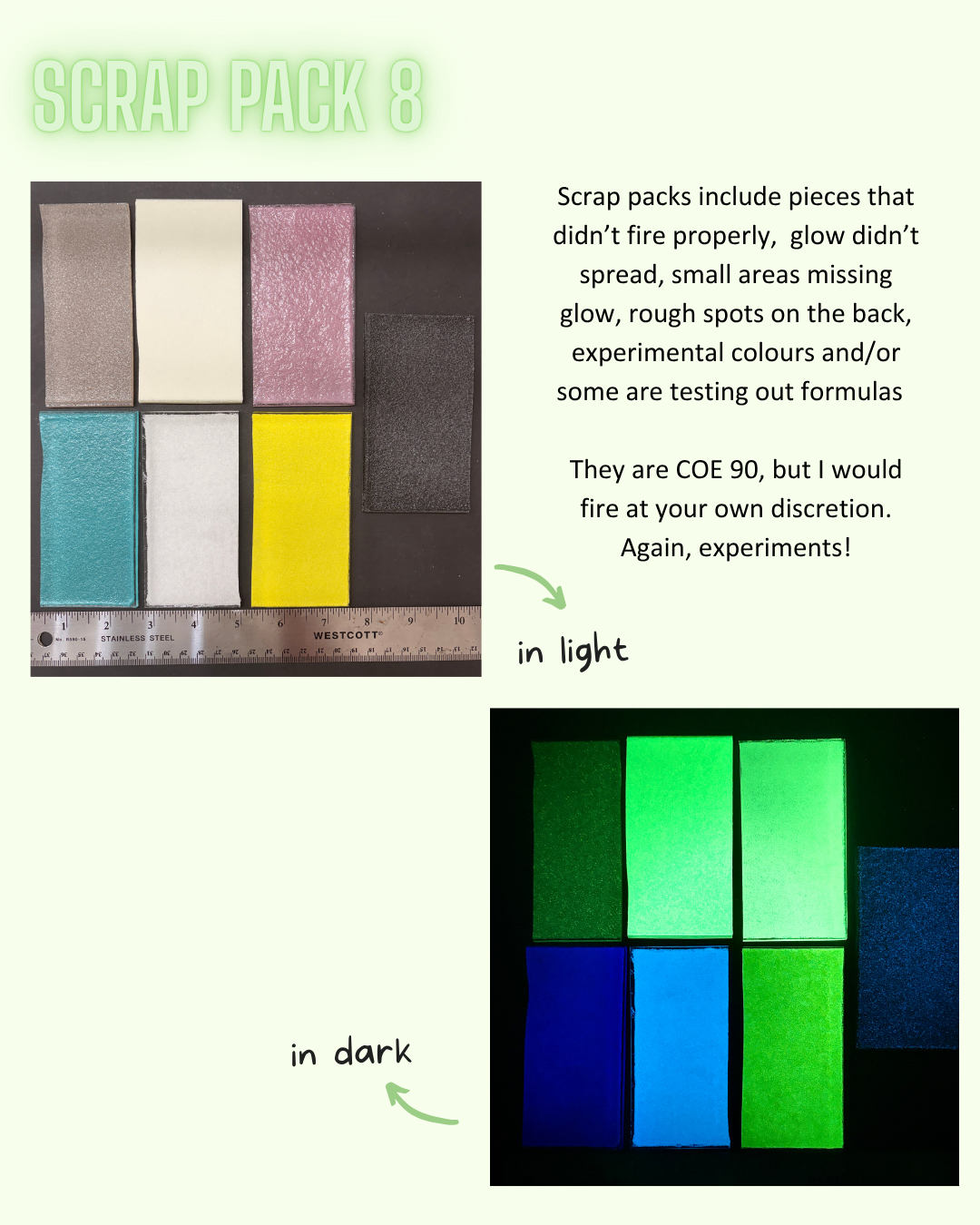 Glow in the Dark glass scrap packs