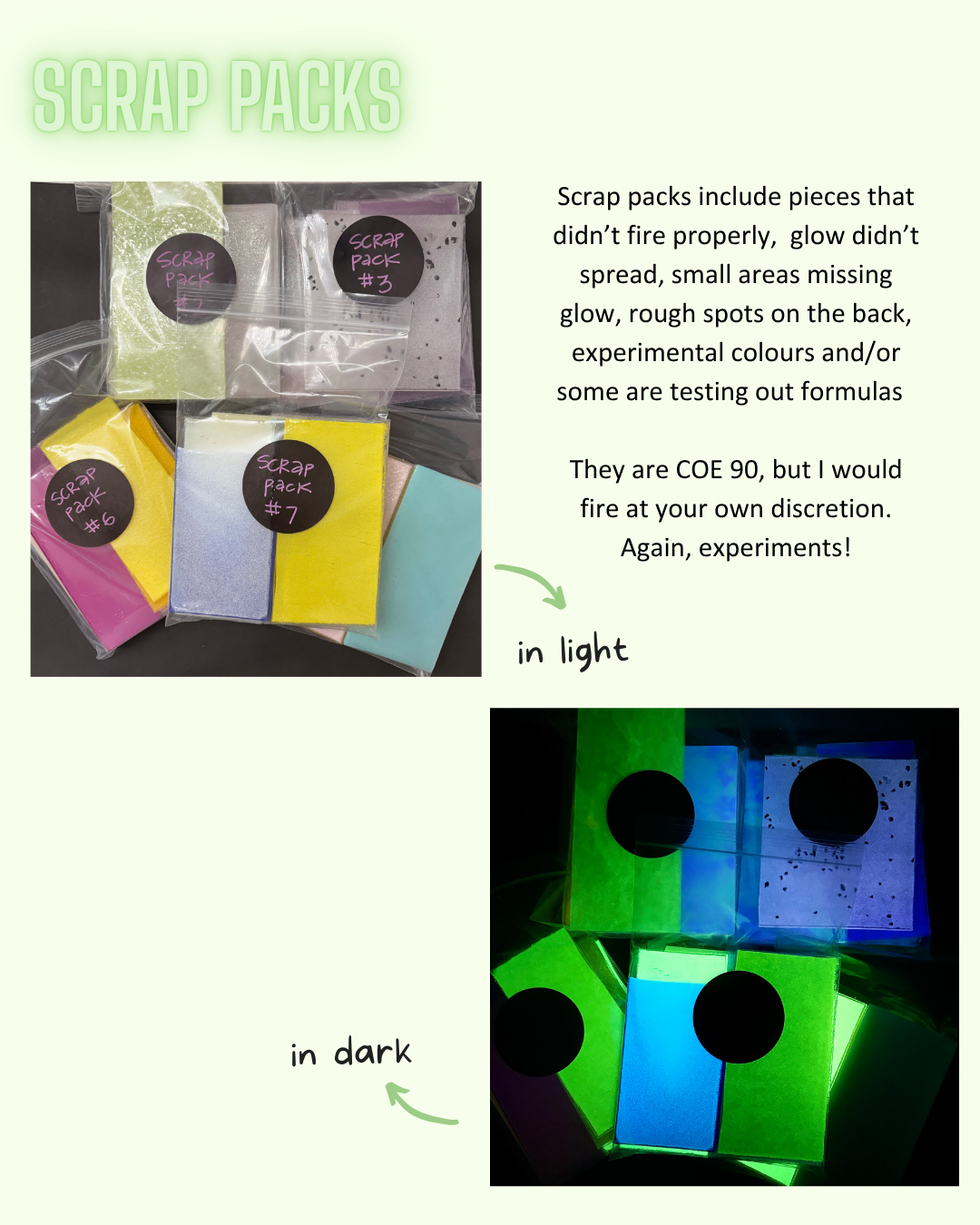 Glow in the Dark glass scrap packs