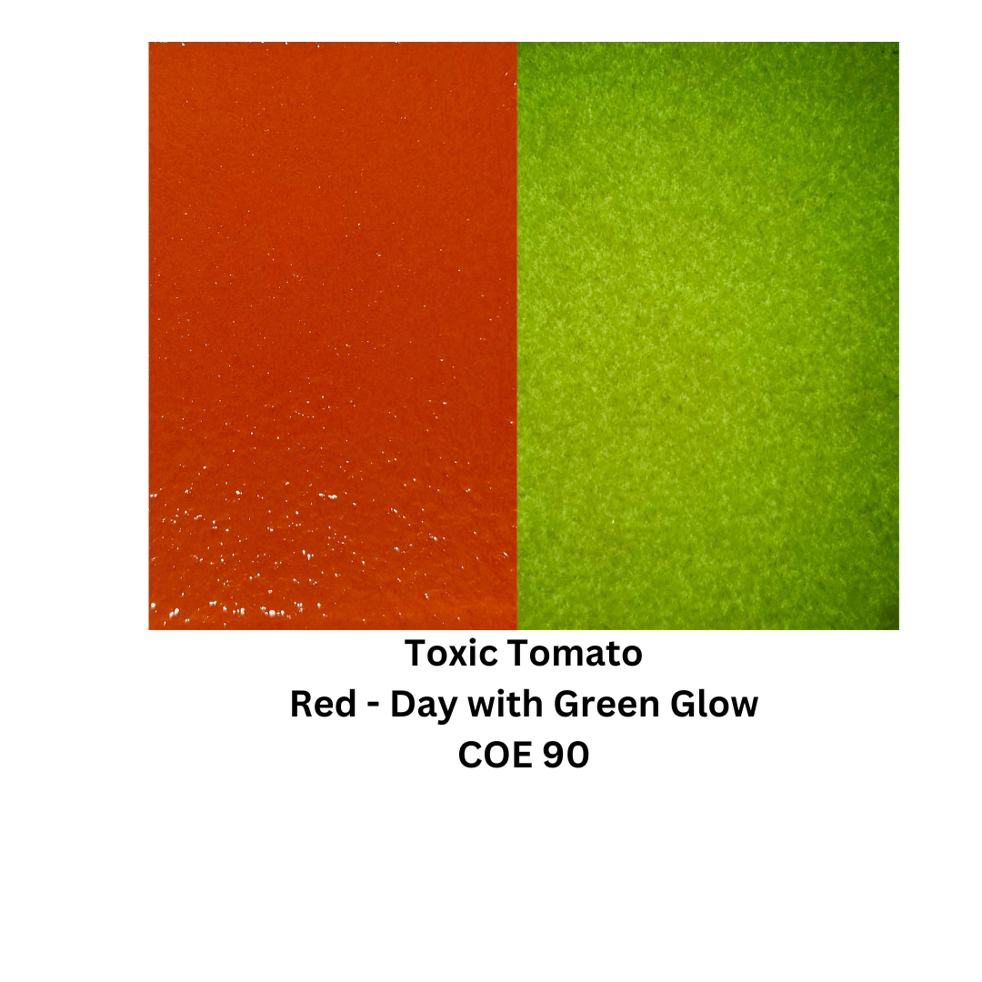 COE 90/  Toxic Tomato - Red during the day and glows Green in the Dark sheet glass