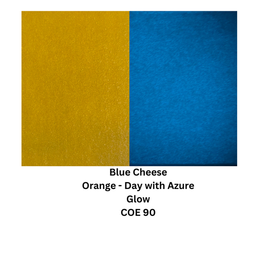 COE 90  / Blue Cheese  - Orange during the day and glows Azure sheet glass