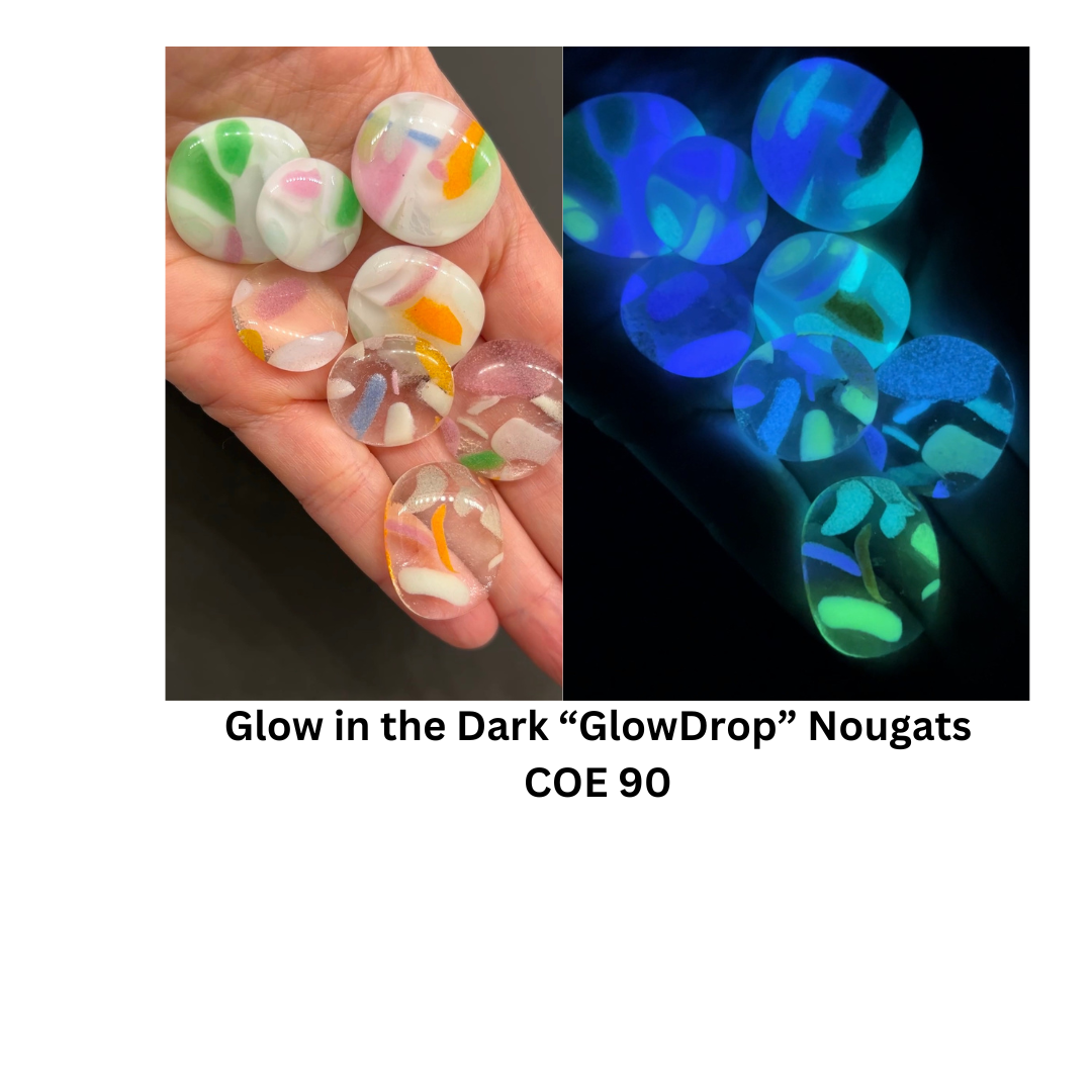 COE 90/ Fruity "GlowDrop" Nougats / Glow in the Dark Dots