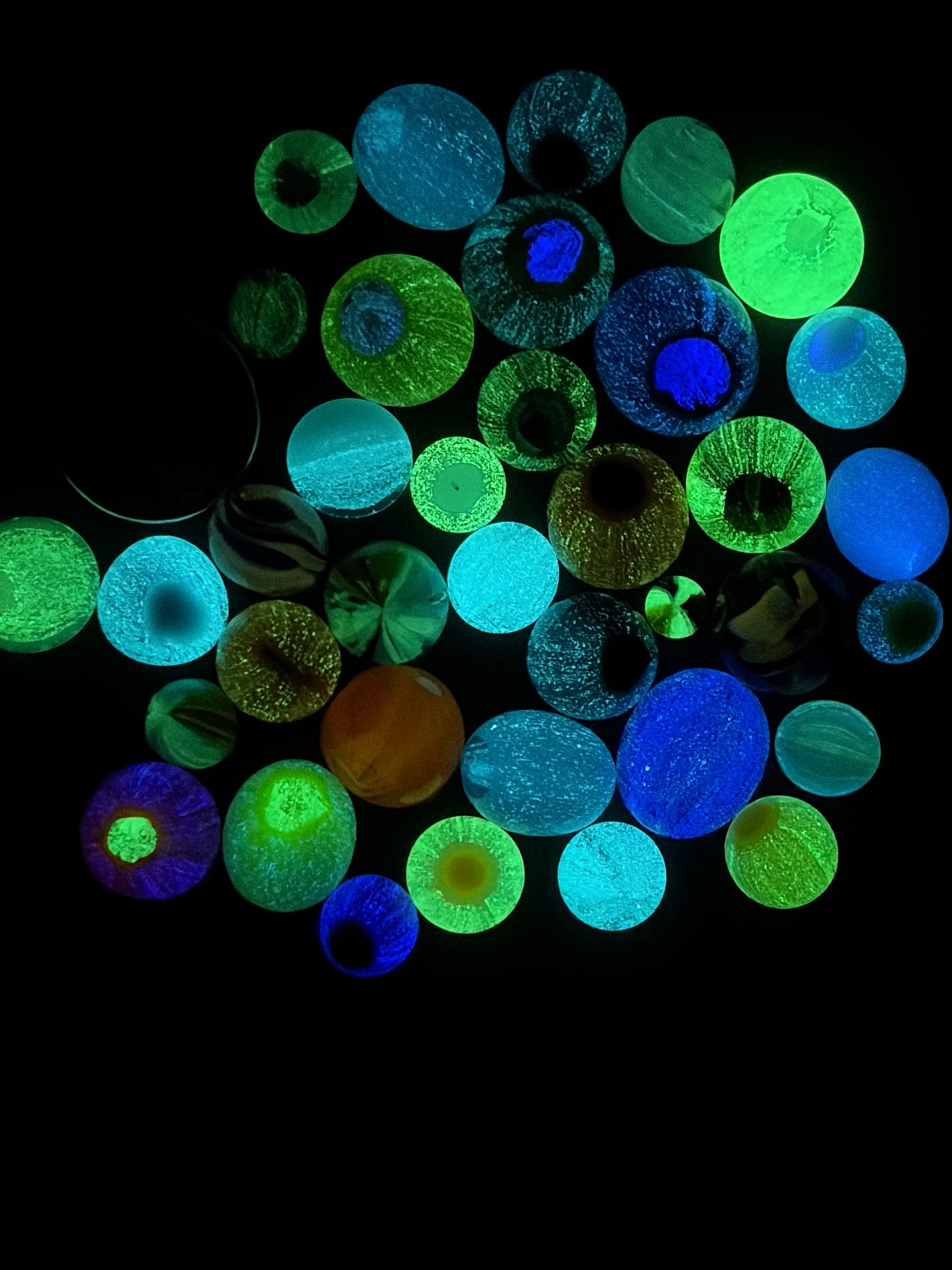 COE 90/ Glow in the Dark Dots/ fired murrini dots/Mix of Different colours Glass Dots/ mosaic /polka dots