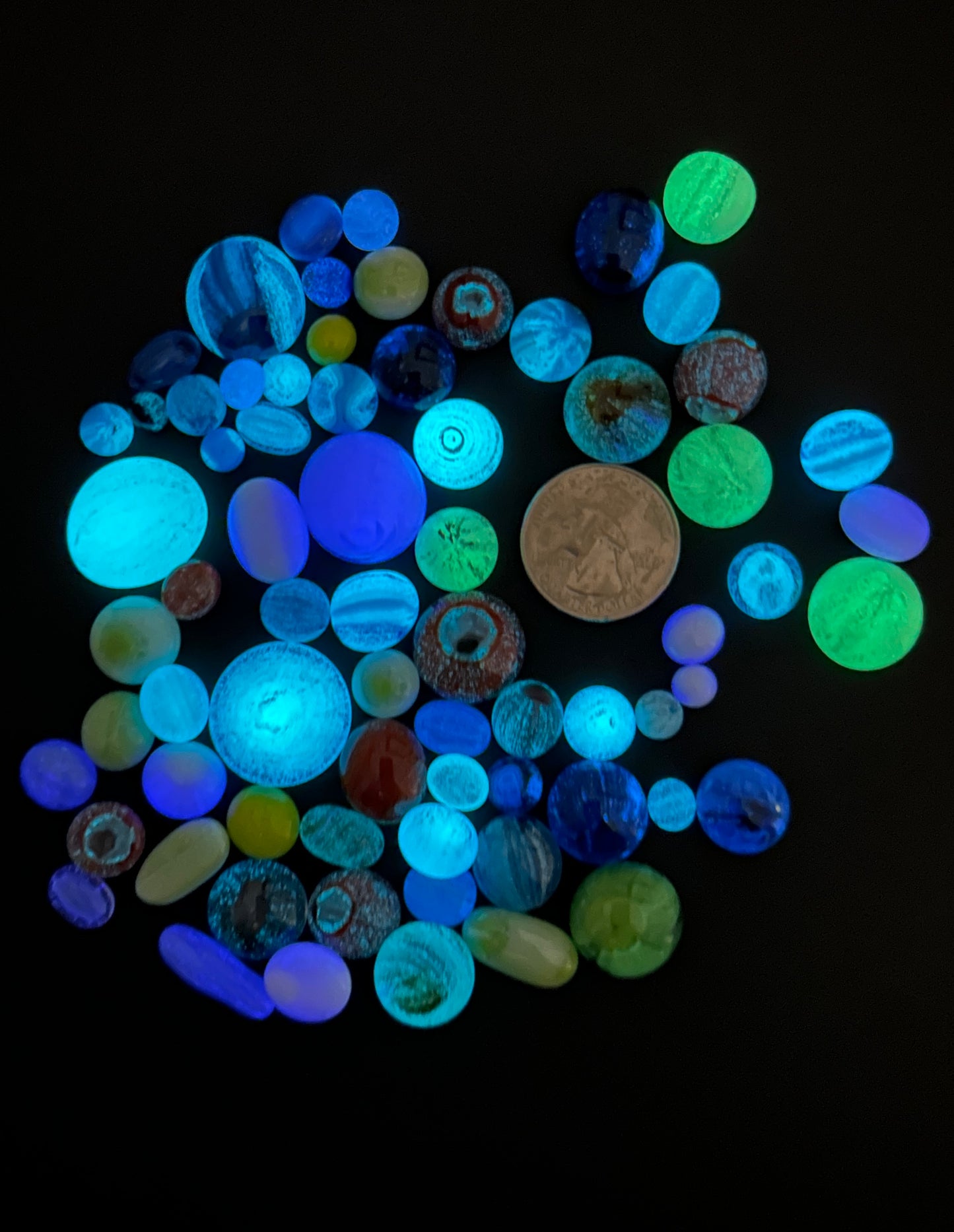 COE 96/ Glow in the Dark Dots/ fired murrini dots/Mix of Different colour rainbow Glass Dots/ mosaic /polka dots