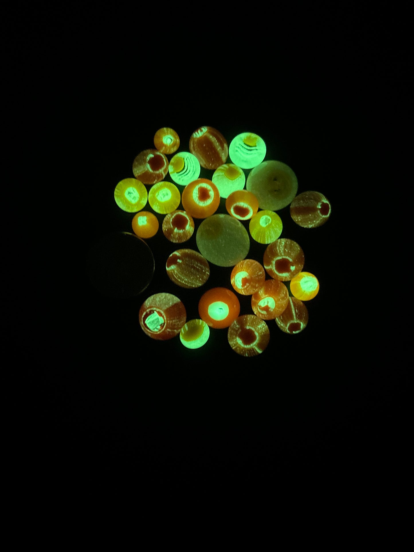 COE 90/ Glow in the Dark Dots/ variety of oranges