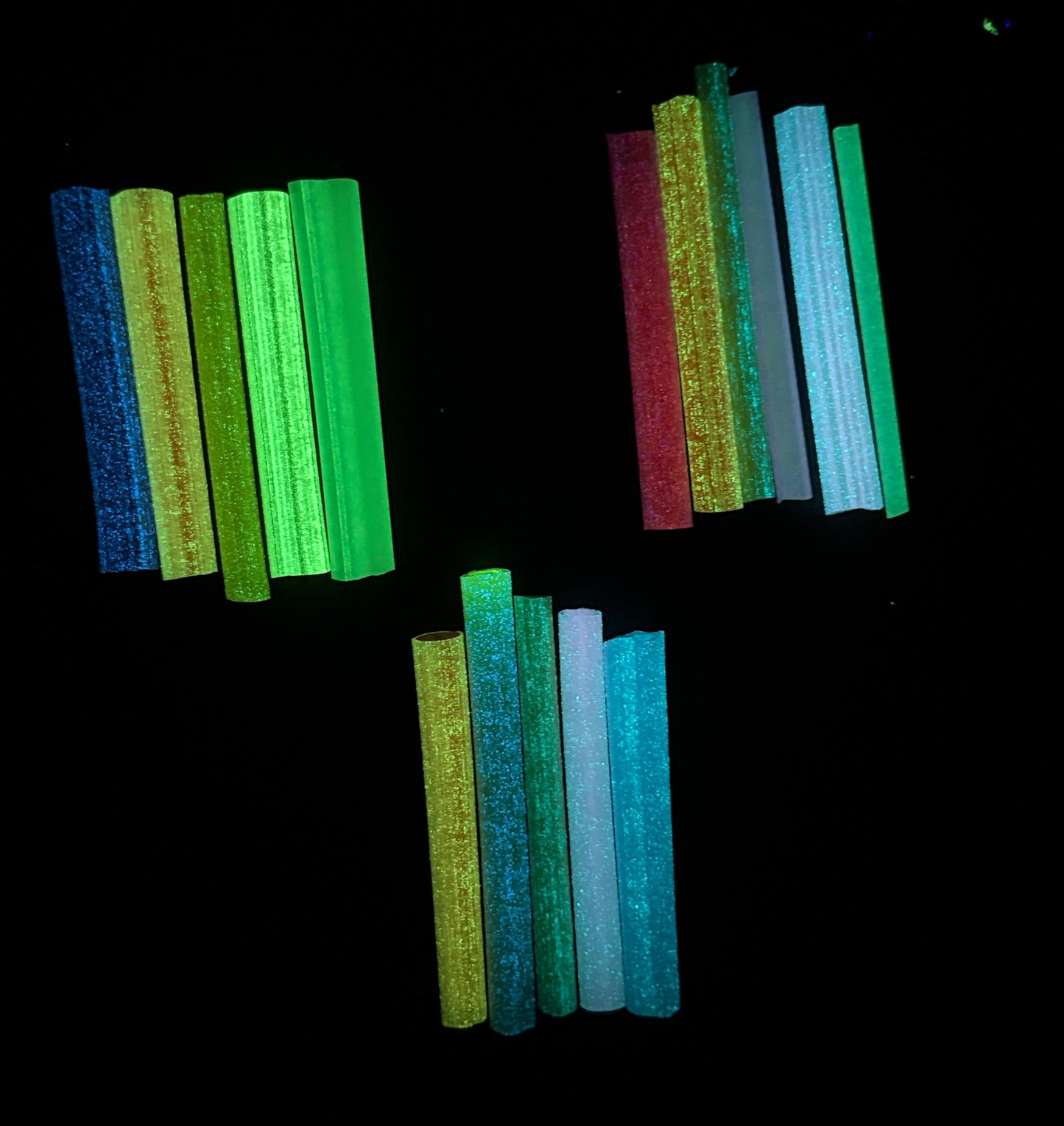 Cane in a rainbow of colours that glows different colours at night
