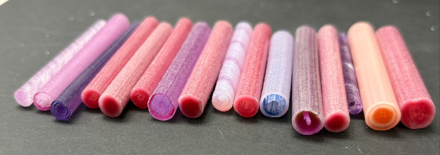 pink & purple murrini with different colours of  glow