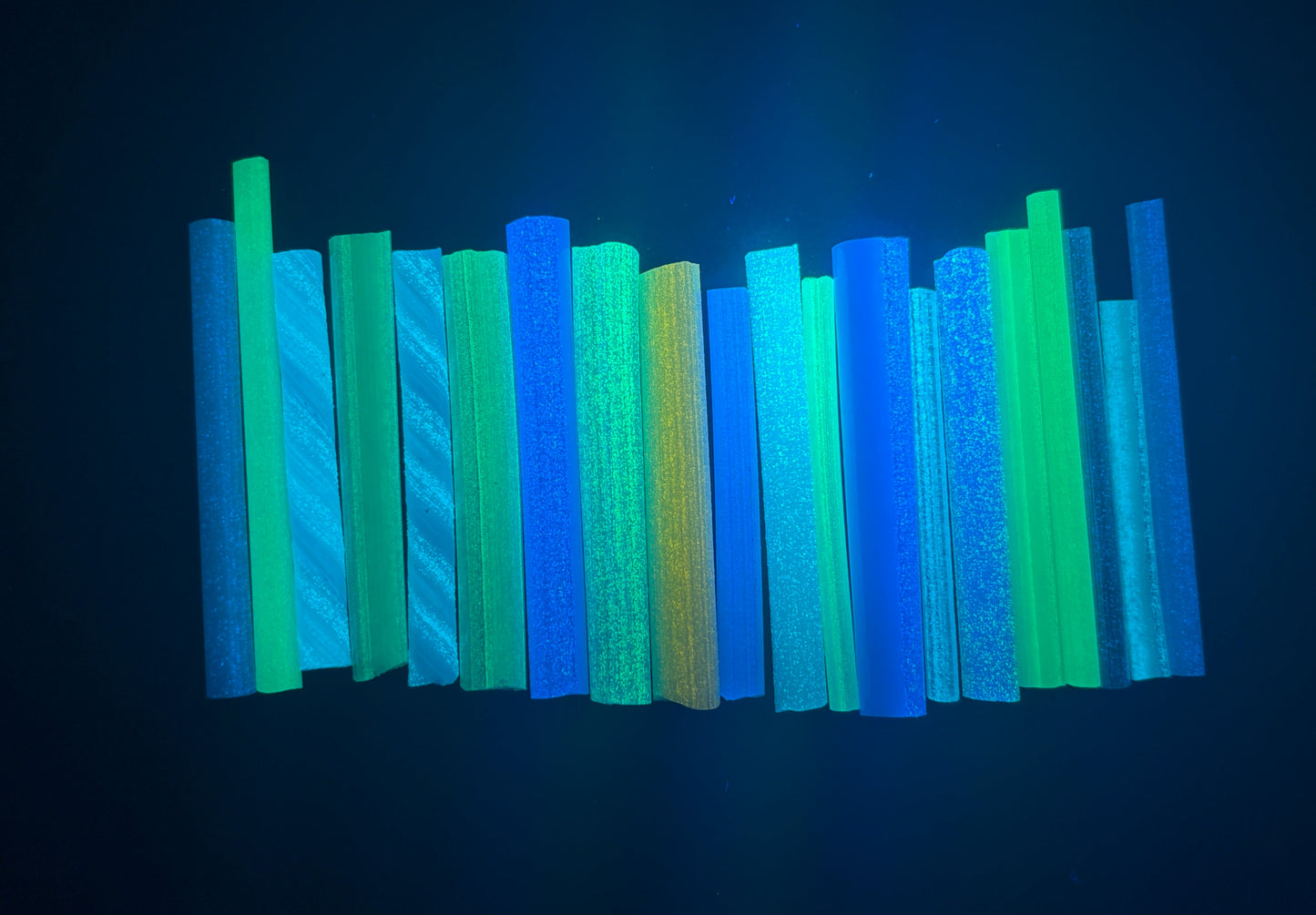 Blues with different colours of glow