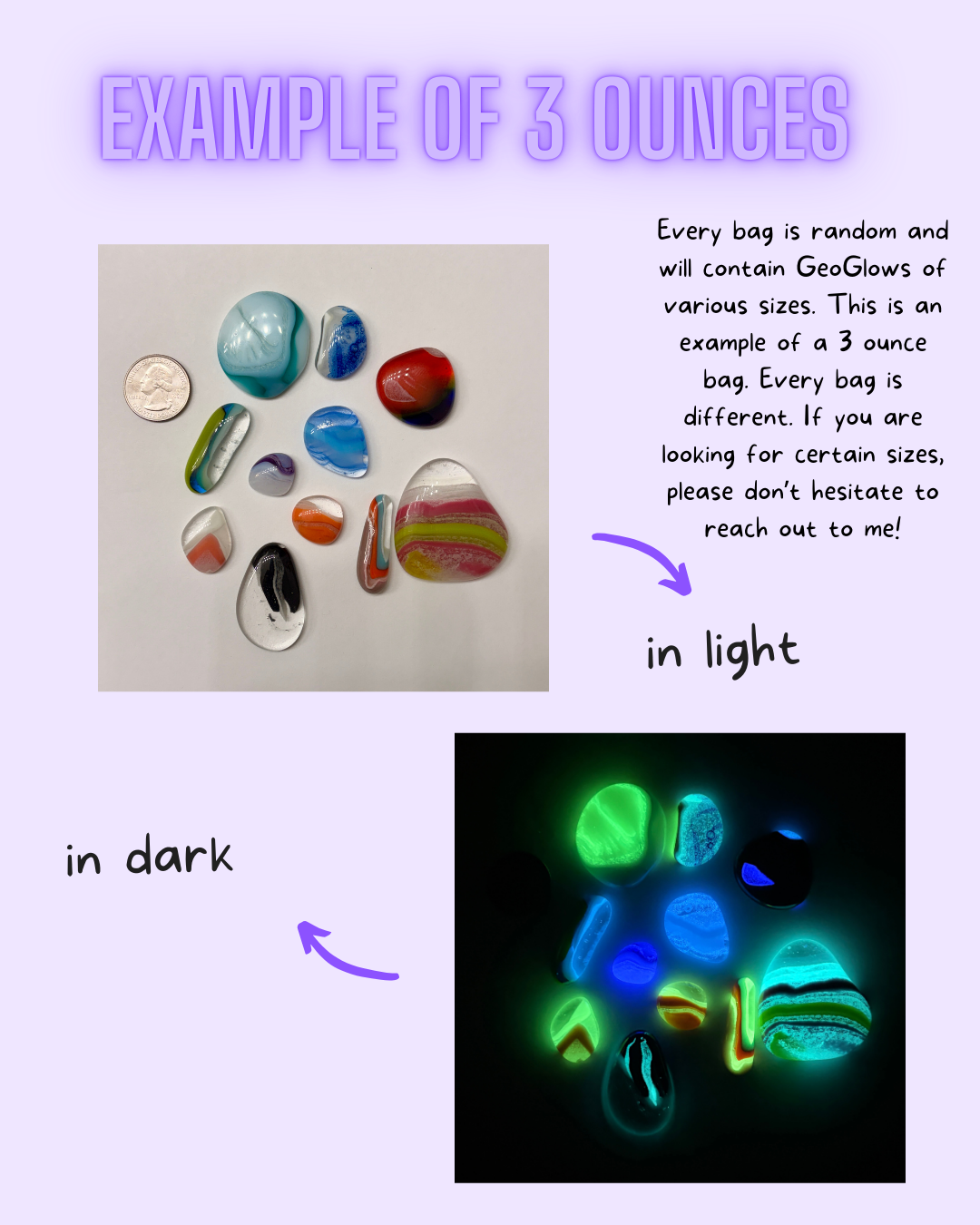 90COE  3 or 5 ounce mix of GeoGlows/ Cabochons