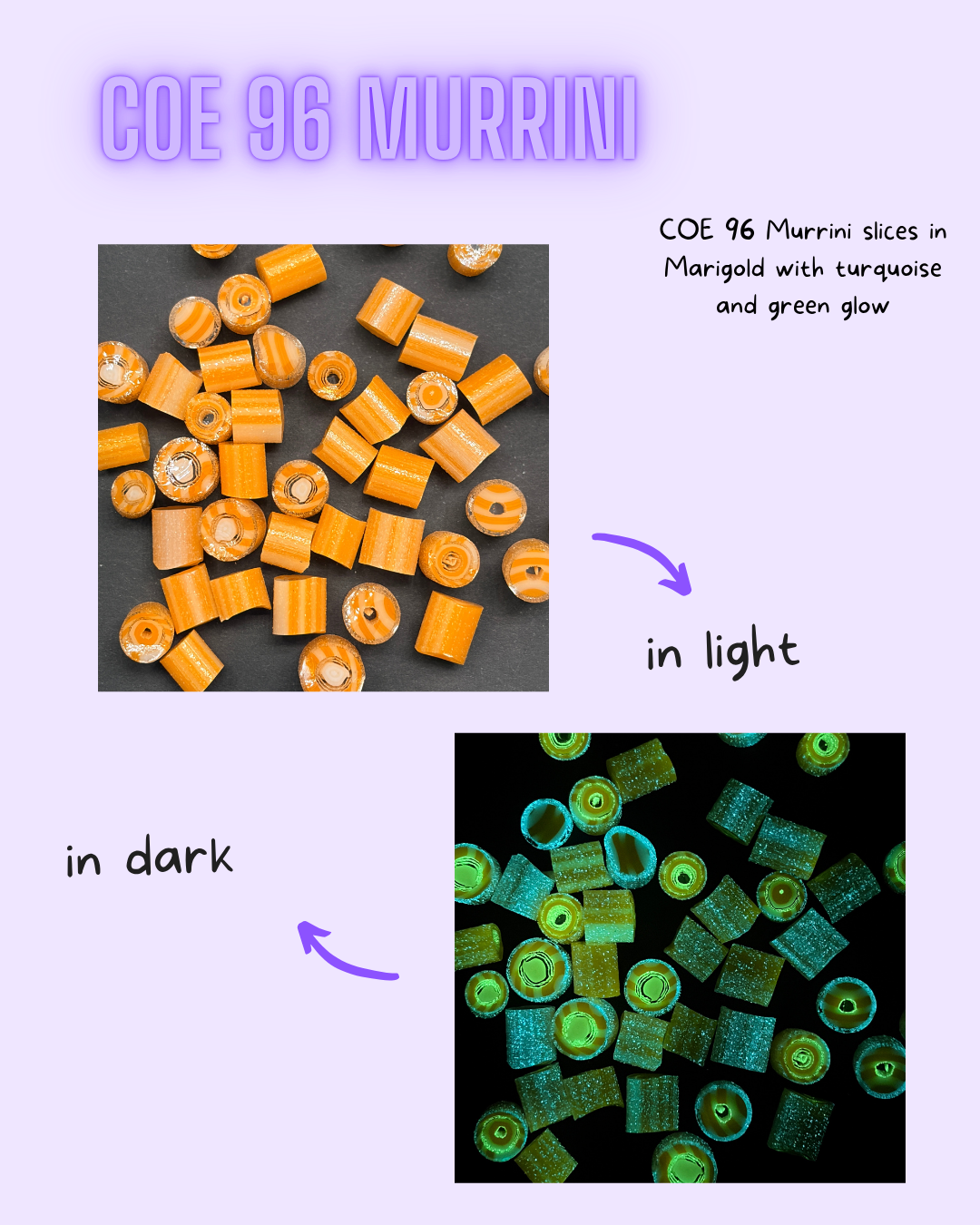 COE 96/ Marigold yellow with Green and Turquoise Glow GlowRini!