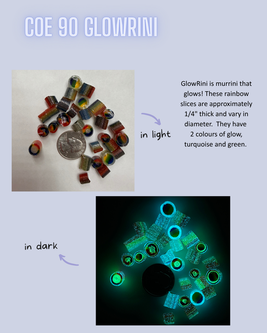 COE 90/ Rainbow colours with Green and Turquoise Glow GlowRini!
