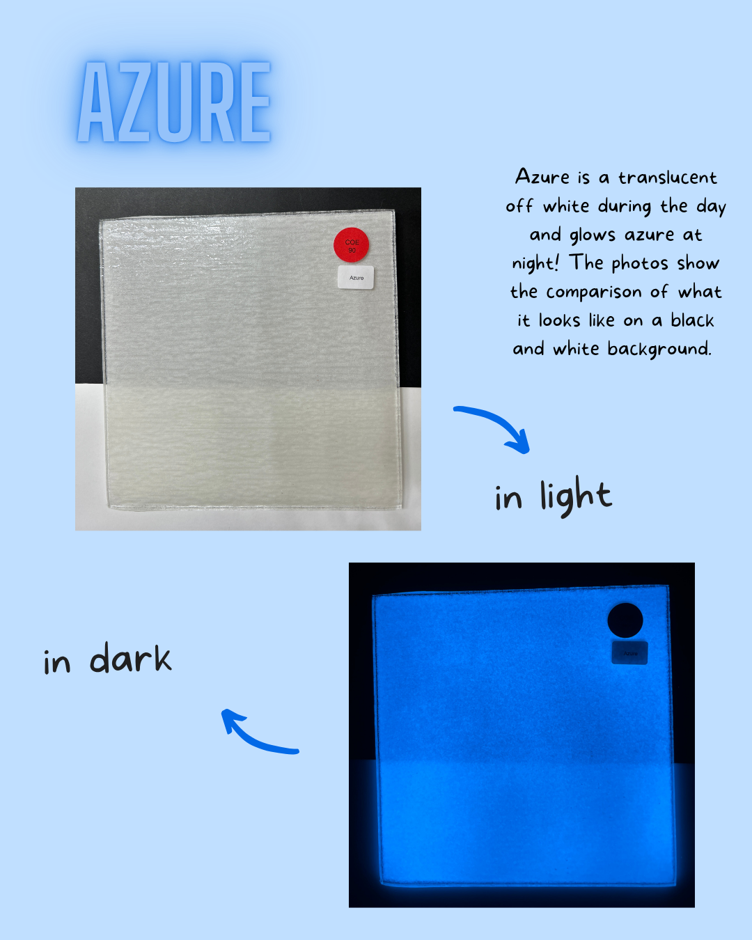 'Azure' sheet on a showing comparison on white and black background