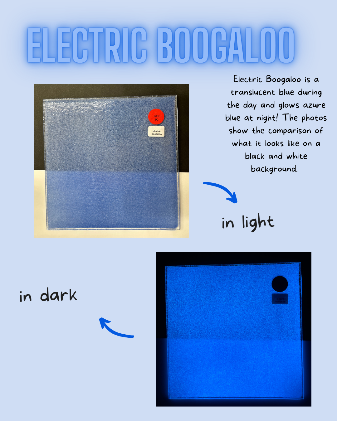 Electric Boogaloo product showing color difference between light and dark conditions