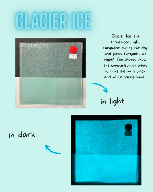 Glass panel labeled 'Glacier Ice', showing color changes in light and dark.