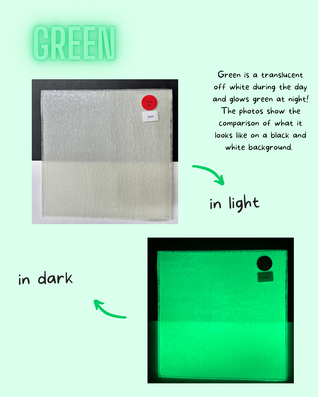 Glowing green sheet on a black & white background showing comparison