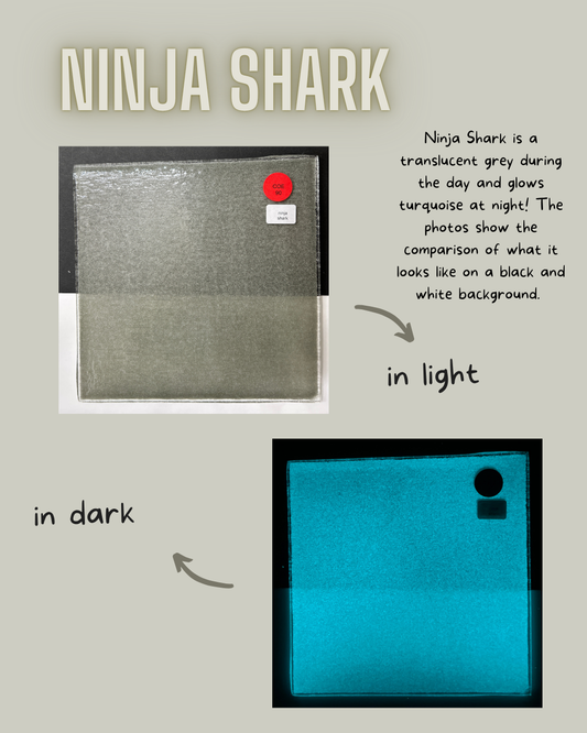 COE 90/  Ninja Shark - Grey during the day and glows Turquoise in the Dark sheet glass
