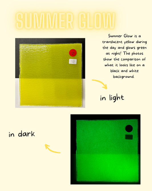 COE 90  / Green  Glow in the Dark sheet glass/ Yellow during the day, green glow at night/ Summer Glow