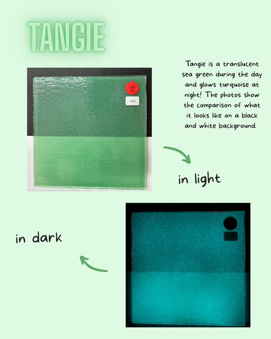 Translucent green material showing color change from light to dark on a light green background.