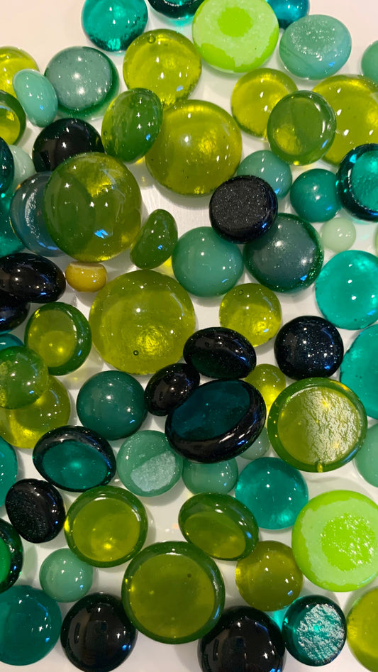 COE 90 Mix of Green Mosaic Glass Dots