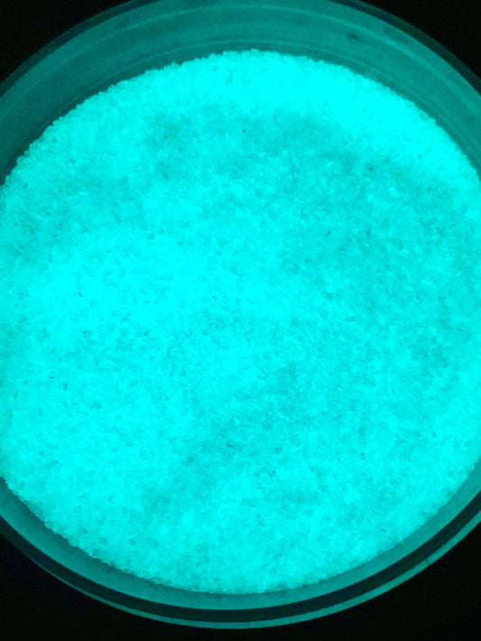 COE 90 Turquoise BLUE Glow in the Dark / 1 or 3 ounce FRIT fine, medium & large