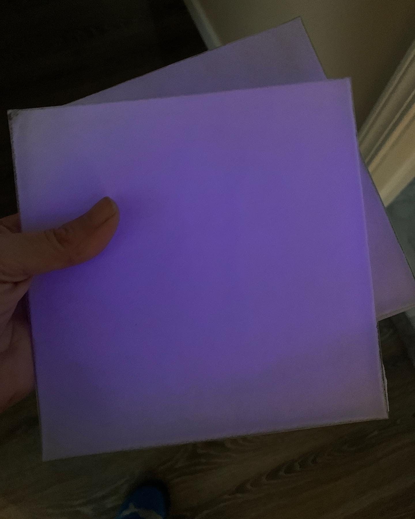 COE 90  / Glow in the Dark sheet glass/ PURPLE / 6" x 6"
